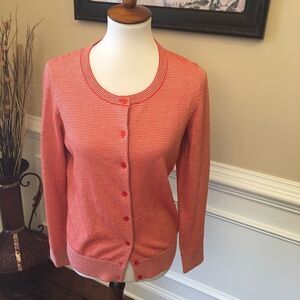 Talbots Metallic Stripe Crew Neck Cardigan Sz M